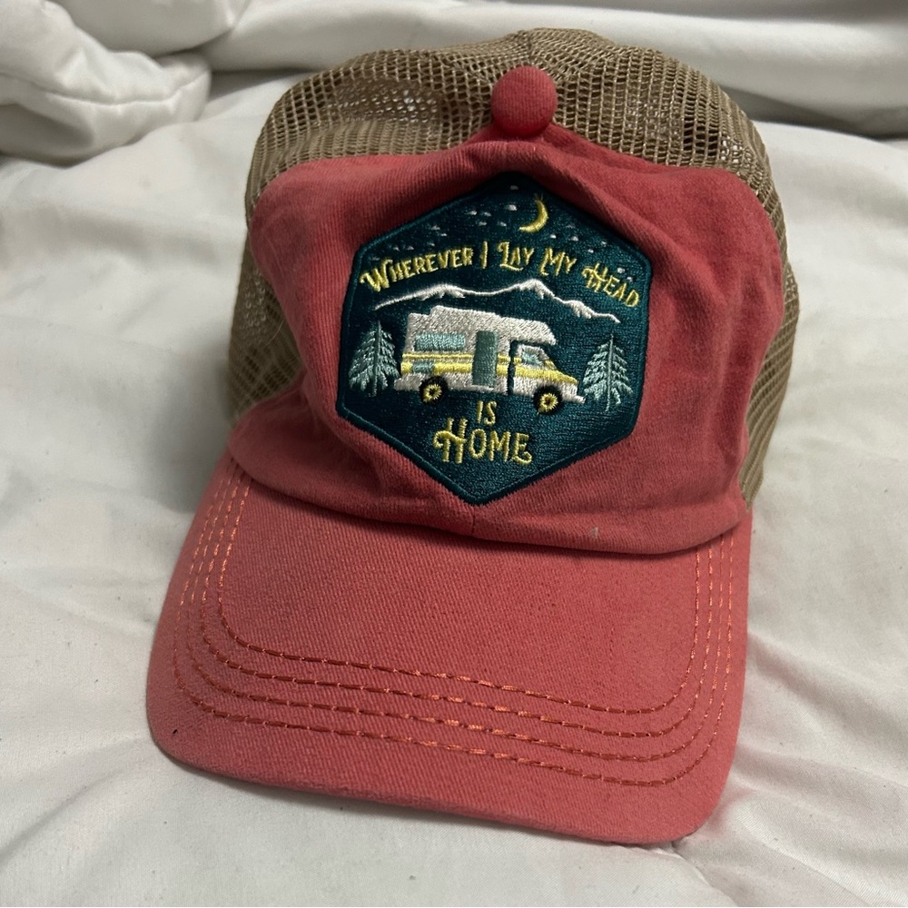 C.C Tan and Red Mesh Trucker Hat